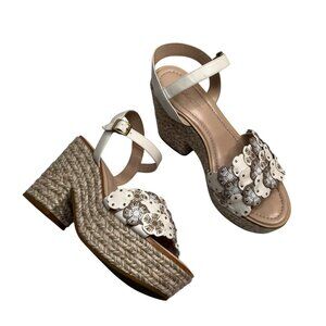 Coach Womens Jae Leather Floral Espadrille Wedge Sandals Size 10